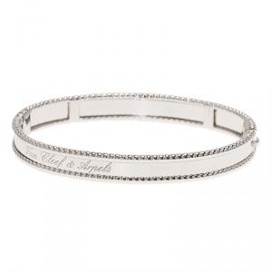 Pre Owned Van Cleef & Arpels Perlee Signature White Gold Bangle Bracelet Size 18