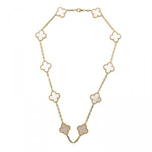 Pre Owned Van Cleef & Arpels Vintage Alhambra 10 motifs Mother of Pearl Yellow Gold Necklace