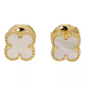 Van Cleef & Arpels Sweet Alhambra Mother of Pearl Yellow Gold Stud Earrings