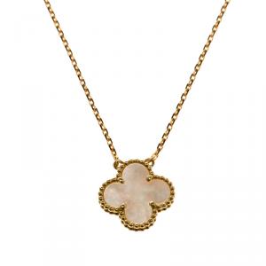 Pre Owned Van Cleef & Arpels Vintage Alhambra Mother of Pearl Yellow Gold Pendant Necklace