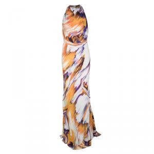 Vera Wang Multicolor Printed Silk Sleeveless Cowl Neck Gown M