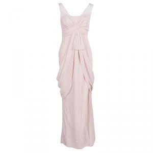 White by Vera Wang Pale Pink Crinkled Chiffon Draped Maxi Dress XS