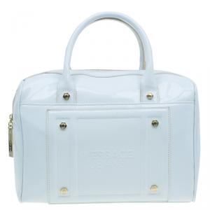 Versace Jeans White Patent Leather Large Bowling Bag