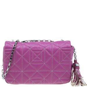 Versace Jeans Purple Leather Small Trapuntata Chain Shoulder Bag