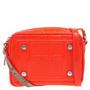 Versace Jeans Orange Patent Leather Small Crossbody Bag
