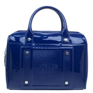 Versace Jeans Blue Patent Leather Large Bowling Bag