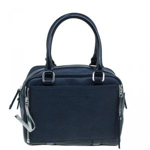 Versace Jeans Navy Blue Pebbled Leather Bowling Bag