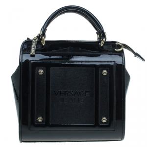 Versace Jeans Black Patent Leather Medium Box Top Handle Bag