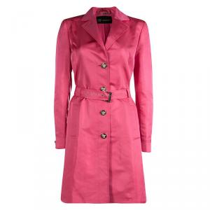 Versace Pink Silk Belted Trench Coat M