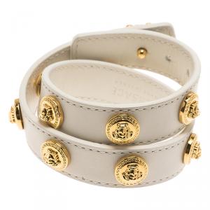 Versace Icon Medusa Stud Gold Tone White Leather Wrap Bracelet