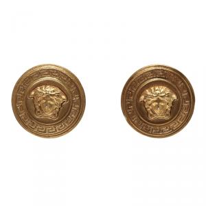 Versace Medusa Medallion Gold Tone Clip-on Stud Earrings
