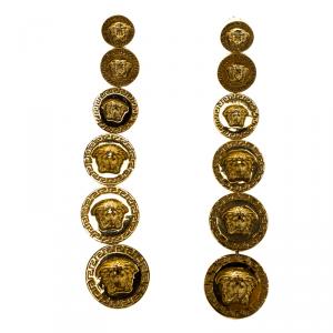 Versace Medusa Gold Tone Drop Earrings