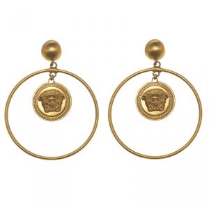 Versace Medusa Gold Tone Hoop Earrings
