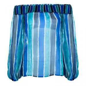 Pre Owned Versace Striped Printed Off-Shoulder Top S