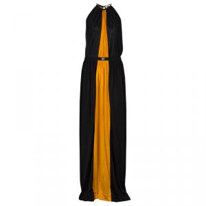 Pre Owned Versace Collection Colorblock Halterneck Belted Maxi Dress M