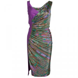 Versace Collection Multicolor Knit Ruched Sleeveless Dress S