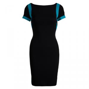 Pre Owned Versace Collection Black Knit Colorblock Dress M