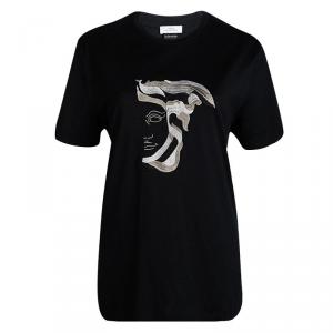 Pre Owned Versace Collection Black Medusa Logo Embroidered Short Sleeve T-Shirt L