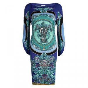 Versace Blue Printed Long Sleeve Dress L
