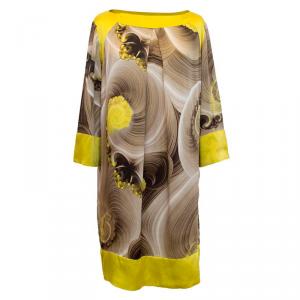 Pre Owned Versace Collection Yellow Printed Silk Tunic Dress M