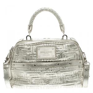Versace Metallic Silver Python Satchel