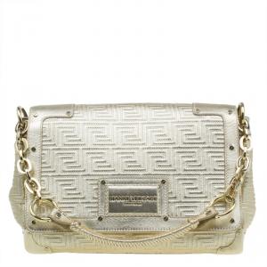 Versace Gold Embossed Leather Flap Shoulder Bag