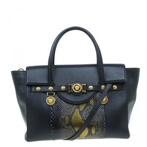 Versace Black Python and Leather Large Signature Tote