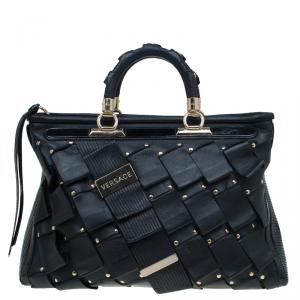 Versace Black Leather Vanitas Shopping Tote