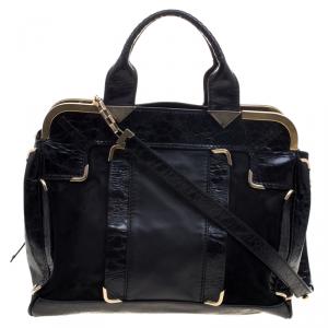 Pre Owned Versace Black Leather and Suede Satchel