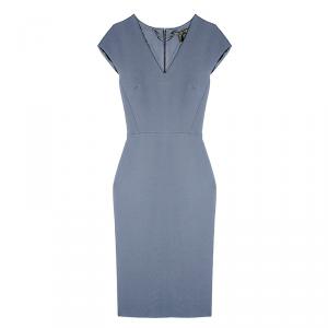 Pre Owned Victoria Beckham Dove Grey V-Neck Cap Sleeve Fitted Dress S