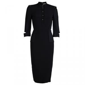 Pre Owned Victoria Beckham Black Mandarin Collar Zip Detail Long Sleeve Dress M
