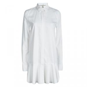 Pre Owned Victoria Beckham White Ruffle Bottom Shirt Dress M