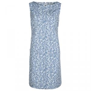 Pre Owned Victoria Victoria Beckham Blue and White Brocade Sleeveless Shift Dress L