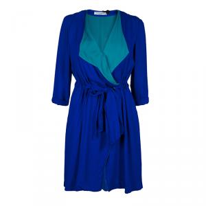 Viktor & Rolf Blue Silk Contrast Lapel Waist Tie Detail Dress M
