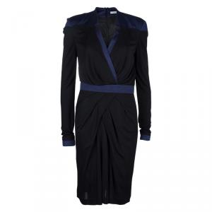 Viktor & Rolf Black Knit Contrast Power Shoulder Overlap Dress M