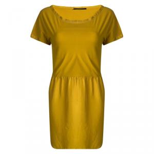 Weekend Max Mara Yellow Gathered Waist Short Sleeve Dress L