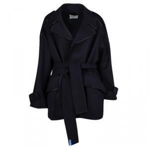 Pre Owned Yves Saint Laurent Black Wool Belted Overcoat L