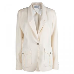 Yves Saint Laurent Cream Wool Notched Collar Blazer L