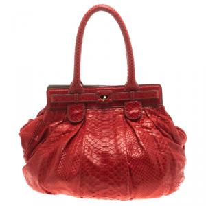 Zagliani Red Python Puffy Tote