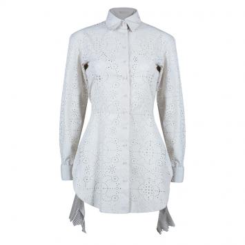 Pre Owned Azzedine Alaia Eyelet Cream Button Down Shirt M