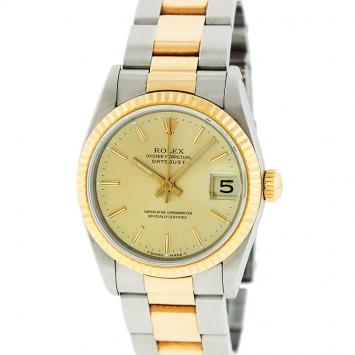 Pre Owned Rolex Vintage Champagne 18K Yellow Gold and Stainless Steel Datejust Women's Wristwatch 31MM