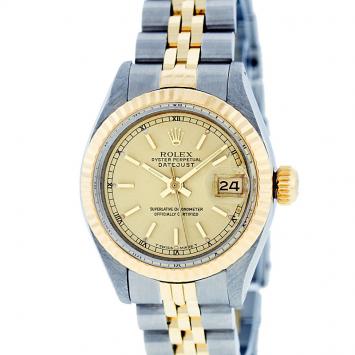 Pre Owned Rolex Vintage Champagne 18K Yellow Gold and Stainless Steel Datejust Women's Wristwatch 26MM