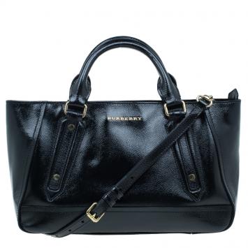 Burberry Black Patent Leather Textured Somerford Convertible Tote