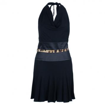 Roberto Cavalli Black Leopard Print Contrast Dress M