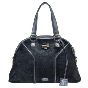 Saint Laurent Paris Metallic Grey Pony Hair Muse Tote