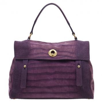 Saint Laurent Paris Purple Croc Embossed Muse Tote