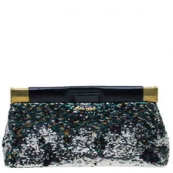 Miu Miu Multicolour Sequin Leather Clutch