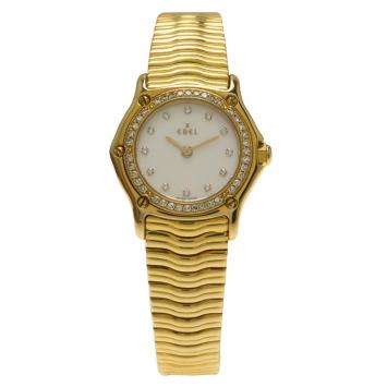Pre Owned Ebel Mother of Pearl 18K Yellow Gold Diamond Sportwave Women's Wristwatch 24MM