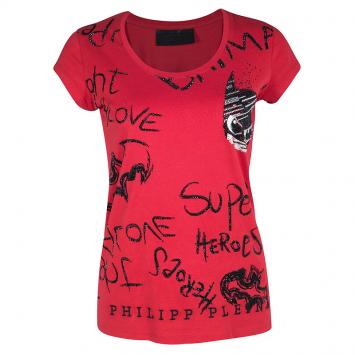 Pre Owned  Philipp Plein Couture DC Comics Red Batman Embellished T-Shirt XS