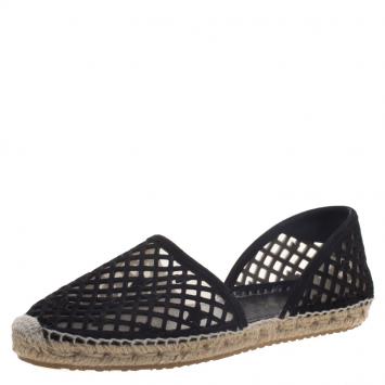 Pre Owned Jimmy Choo Black Perforated Suede Dreya  Star Espadrilles Size 39